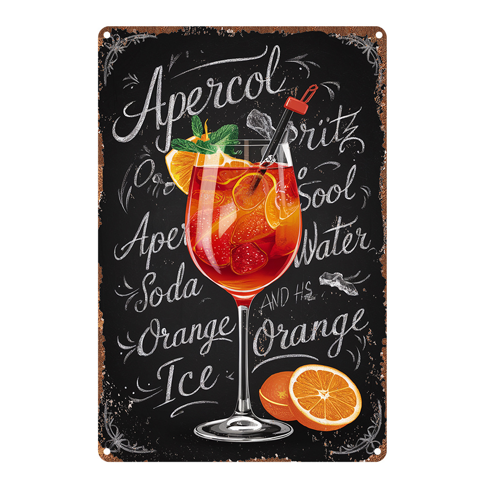E-shop Vintage-inspiriertes Aluminium Wandkunst Schild - 20.32X30.48Cm | "Aprerol & Co." Cocktail Rezept Design | Robuste Metall Deko für Zuhause, Bar,