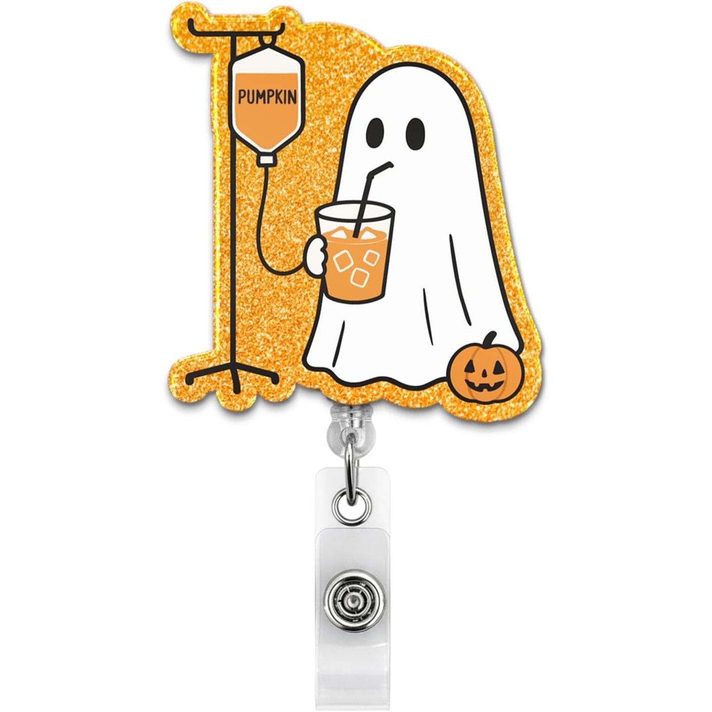 TEMU 2d [2d] 2d Pumpkin Spice Nurse Badge Reel, Retractable, Cute Halloween Gift | Spooky Halloween Autumn Id Badge Holder With Alligator Clip, Fun