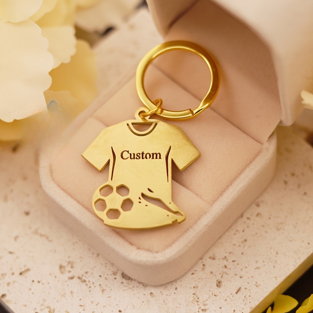 TEMU Customize Personalized Football Keychains - Customize Name And Jersey Design, Stainless Steel Material, Football Pattern Embellishment - Gifts