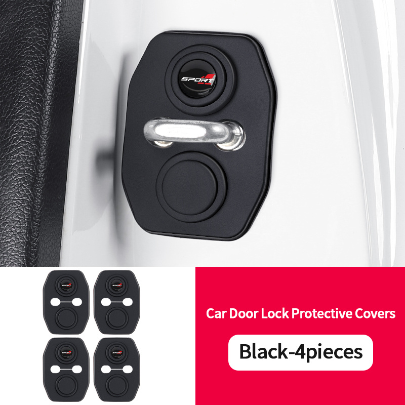 TEMU 4pcs Set Of Car Door Lock Latches Silicone Protective Covers, Fashionable White/ Letter Badge Pattern Door Lock Buffer Pads, Anti-vibration