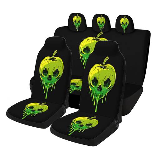 7-delige set doodshoofd autostoelhoezen - inclusief 2 voorstoelhoezen + 1 rugleuninghoes voor de achterbank + 1 achterbankhoes + 3 hoofdsteunhoezen