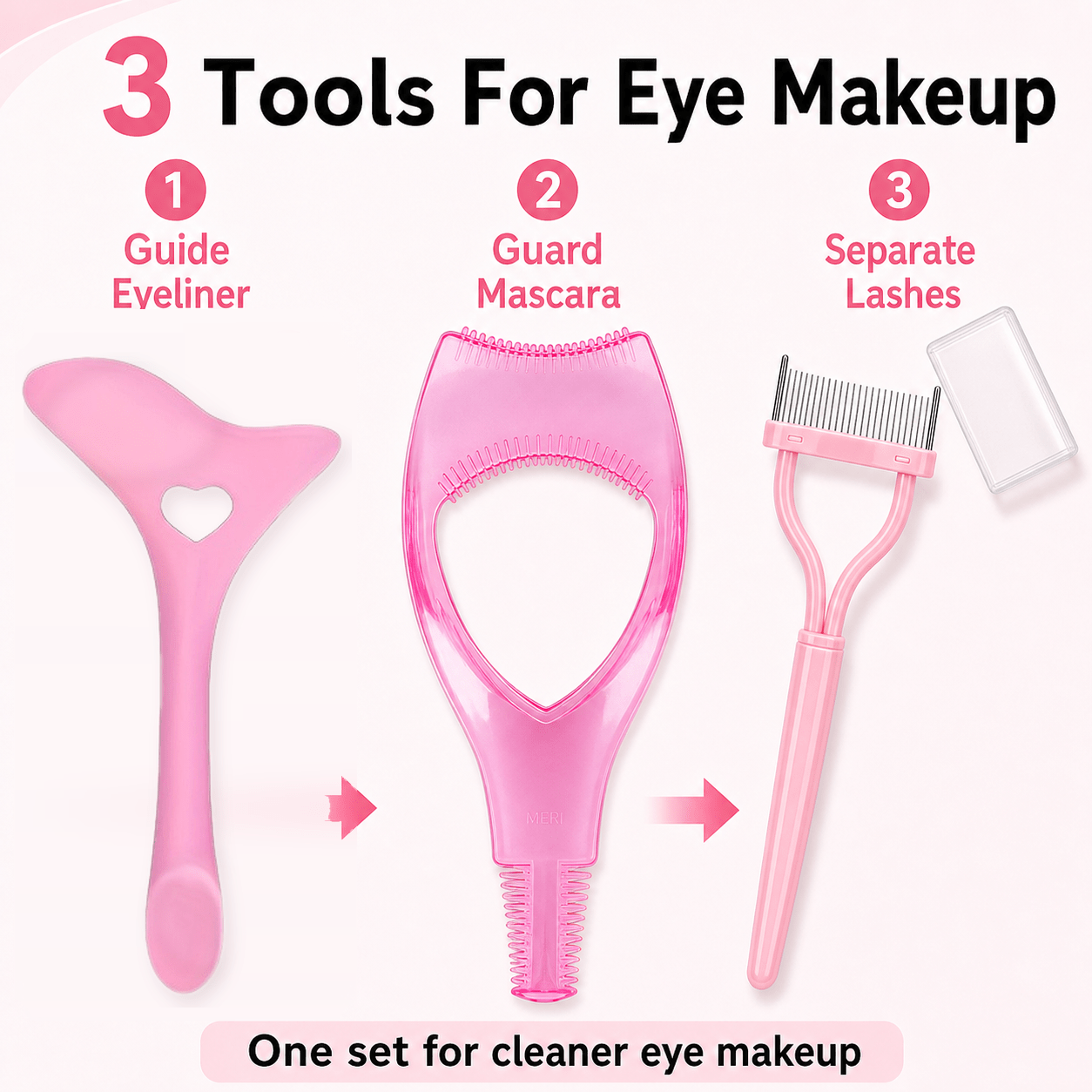 TEMU Ensemble d'outils de Cosmétique pour 3 pièces, aide rose avec peigne séparateur de cils et de mascara à rabat, outils de toilettage pour cils,