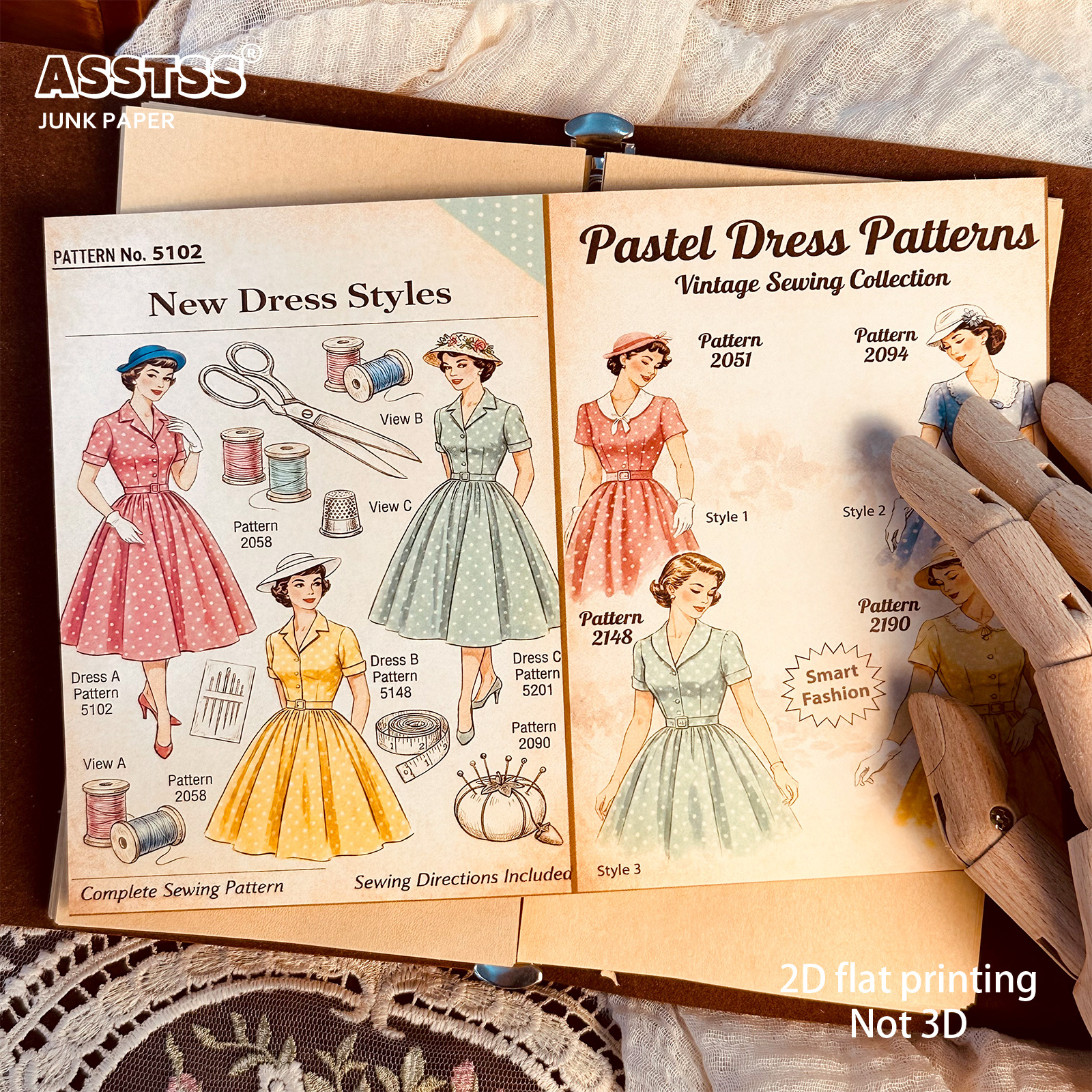 TEMU Asstss 20-sheet A5 [2d Flat] Vintage Clothing Sewing Junk Journals, Scrapbook Decoration Paper Pads, For Arts Crafts, Scrapbooking Supplies,