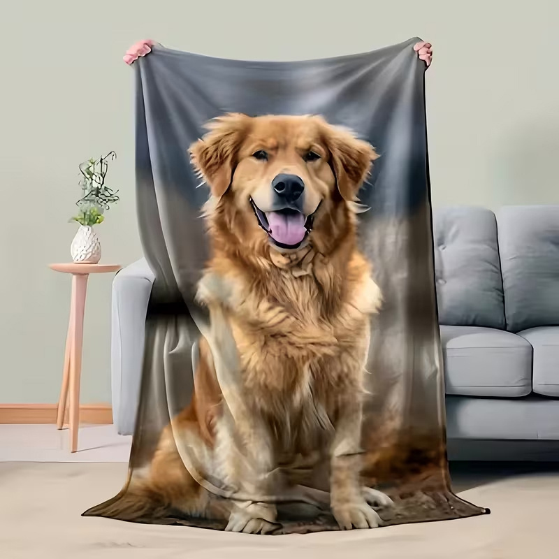 TEMU A Dog Photo Snuggle Blanket - Personalized Pet Portrait Blanket, Machine Washable, Polyester, Tear-resistant, Suitable For Outdoors, Beach, Car,