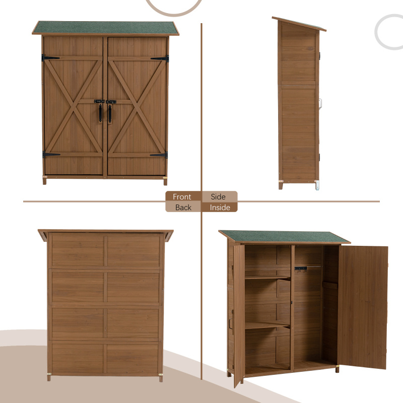 14.79gal x 19, 5W x 64H Outdoor Storage Shed with Lockable Door Wooden Tool Storage Shed w Detachable Shelves Pitch Roof Yellow Brown