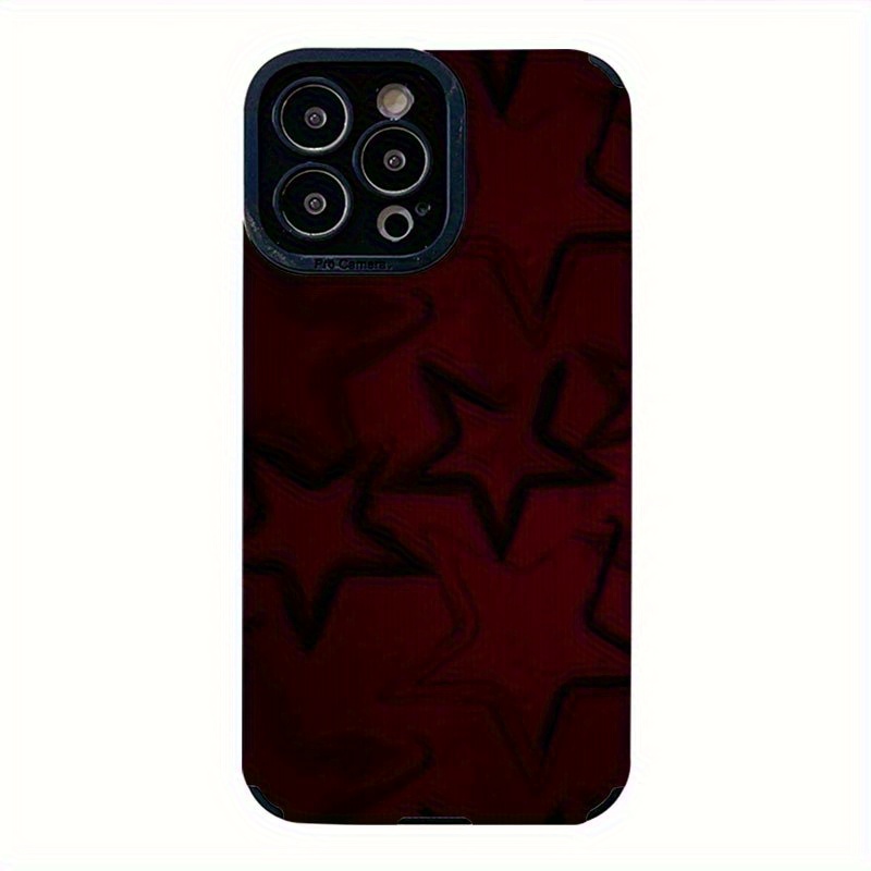 TEMU Phone Case - Dark Red With Black Striped Stars Suitable For Iphone 16 Pro Max Phone Case, Iphone 15 Pro Max, 14, 16 Plus, 15, 13 Pro, 12, 11,