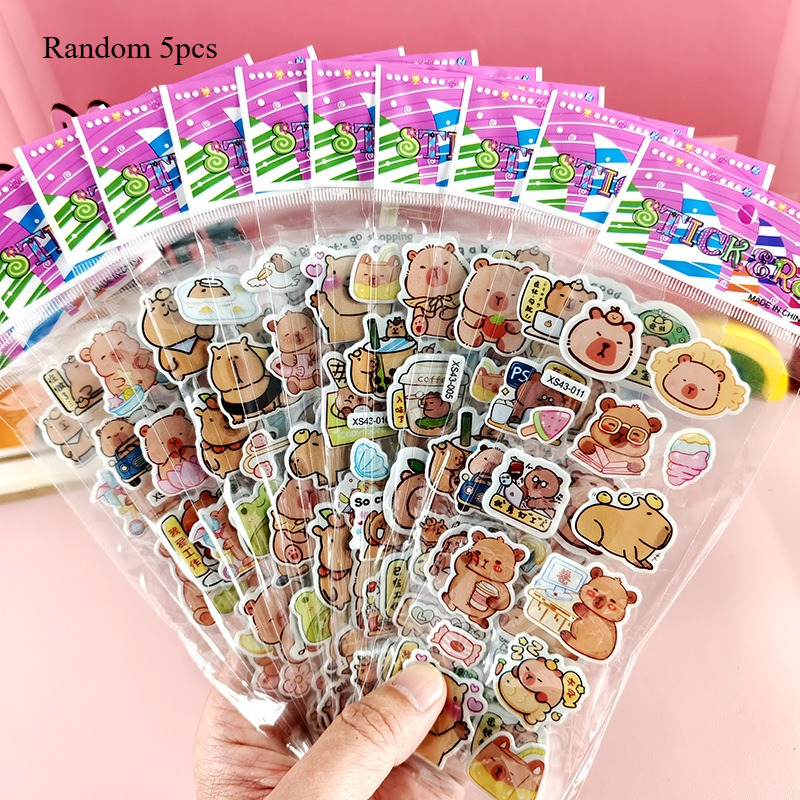 TEMU Fietsstickers en Decals, Authentieke Capybara! Willekeurige 5 stuks Capybara Leuke Stickers, Cartoon Karakter Zelfklevende Stickers, Decoratie,