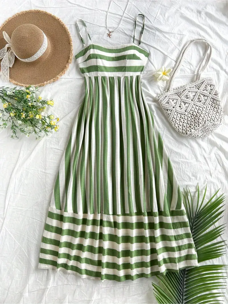 womens elegant bohemian summer dress green white striped - Temu Bahrain womens elegant bohemian summer dress green white striped - Temu Bahrain
