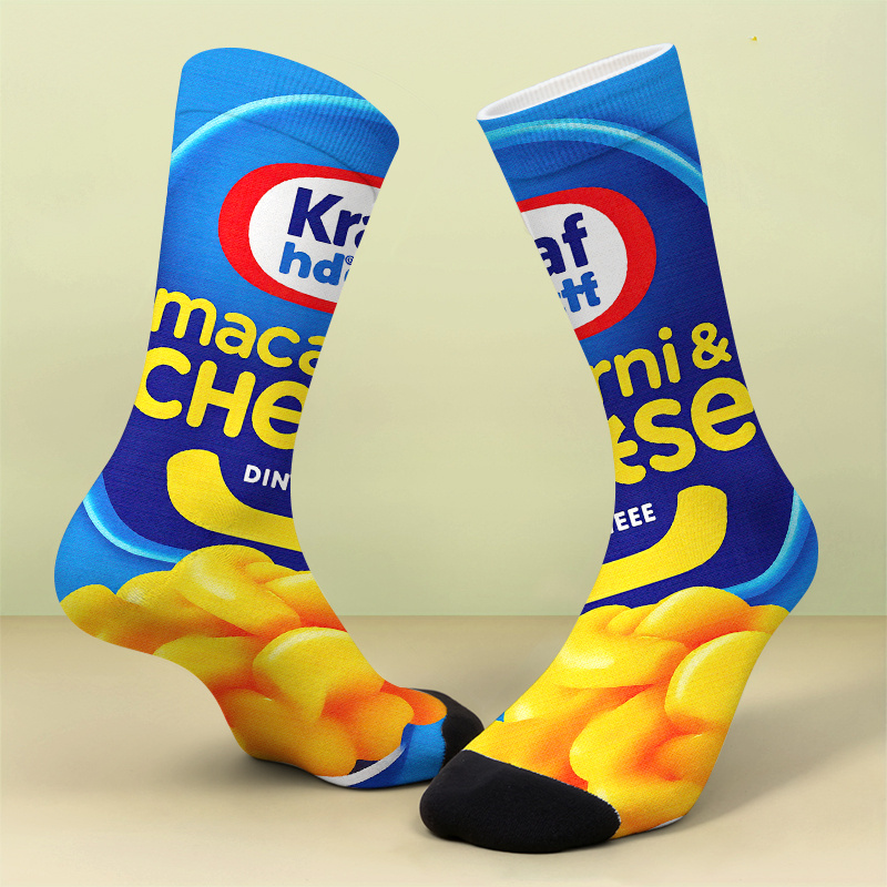 TEMU A Pair Of Printed Socks Macaroni & Cheese Dinner Sockssoft Comfortable Breathable Novel Cute And Crazy Gift