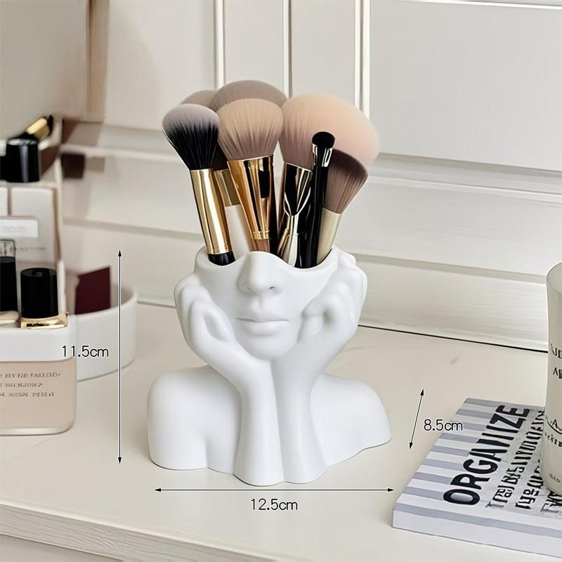 TEMU Porte-pinceaux de maquillage art portrait , ornement de bureau de luxe léger, organisateur de coiffeuse pour pinceaux de maquillage et crayons à