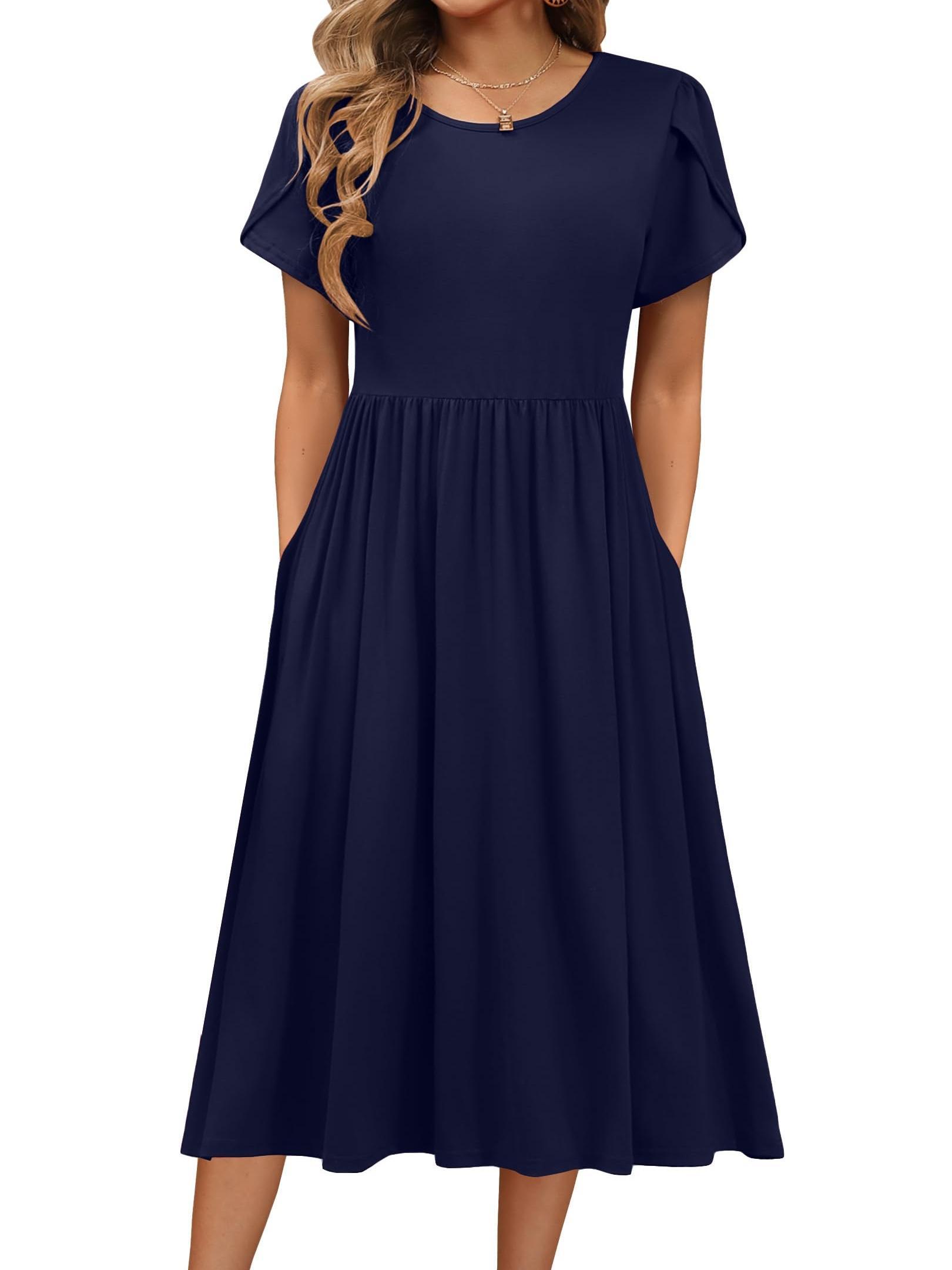 women's summer short sleeve a-line midi dresses casual floral t-shirt dress  flowy beach sundress with pockets | Check Out Today's Deals Now | Temu