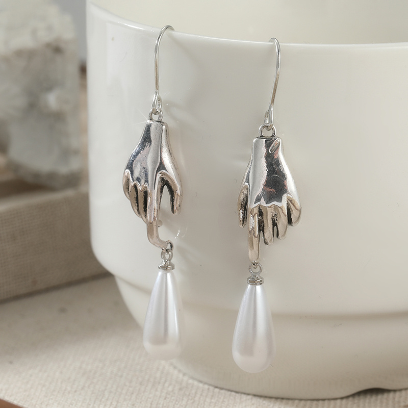 TEMU Fashionable Retro Hand Shaped Droplet Shaped Pendant Earrings, Women's Handmade Accessories Suitable For Parties And Gatherings, Ideal Gifts For