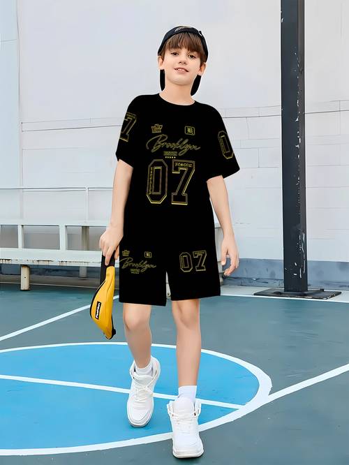 item picture boys 07 print fashionable 2pcs set with short sleeve top and shorts summer casual sports 2pcs outfit outdoor