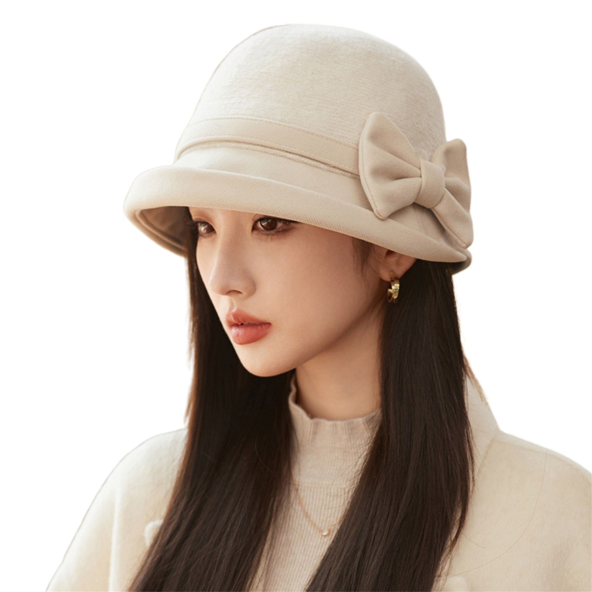 Soft Wool Fedora Hat for Women, Elegant Bow Bucket Cap, Cozy Winter Accessory Women main image 2
