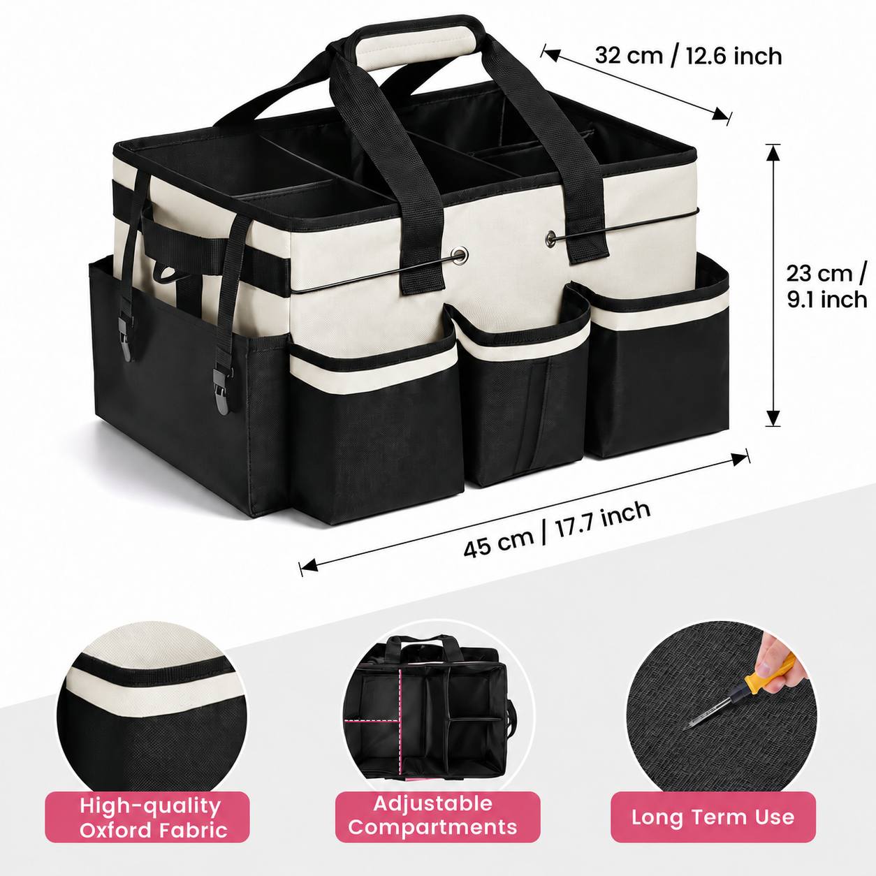 TEMU 1pc Durable Large Capacity Cleaning Tool Storage Bag, Capacity 30 , Multi-compartment Portable Handheld Design With Reinforced Handles And