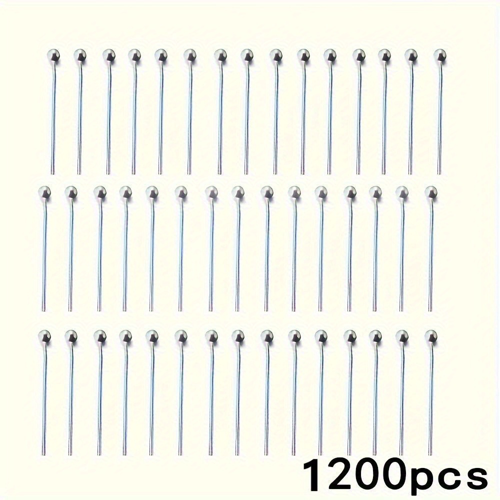 TEMU 1200pz di spille con testa a sfera in metallo da 18 mm, utilizzate per di gioielli, spille a testa piatta, per orecchini e braccialetti