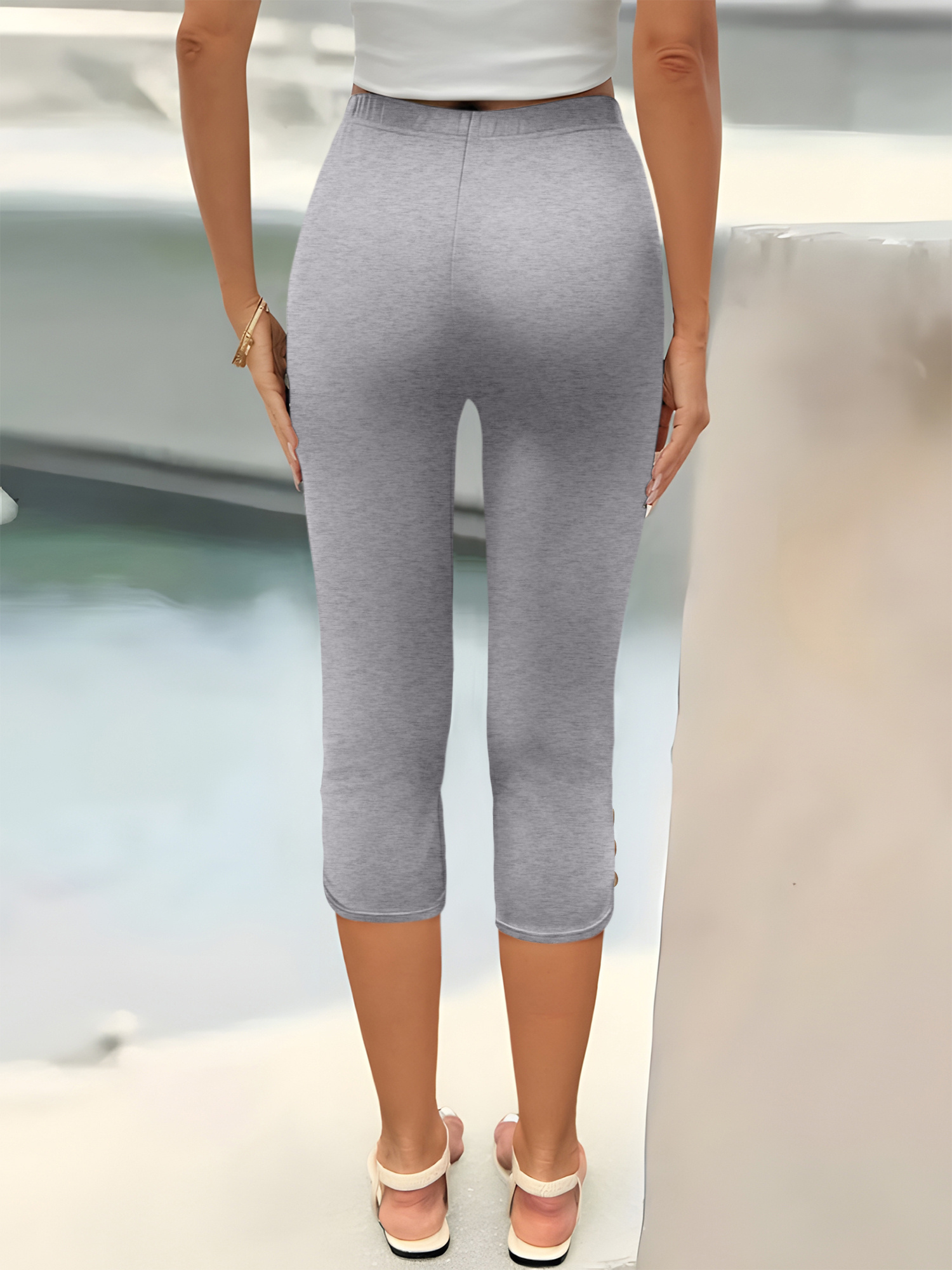 womens high waist knee length yoga pants stretchy capri Temu