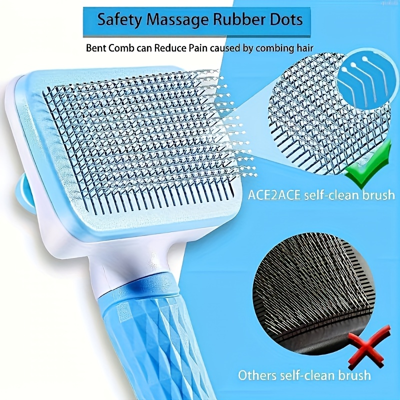 self cleaning dog hair brush with   button curved needle grooming comb suitable for loose hair gentle fur removal massager pet grooming for cats and dogs with shedding Product details 5
