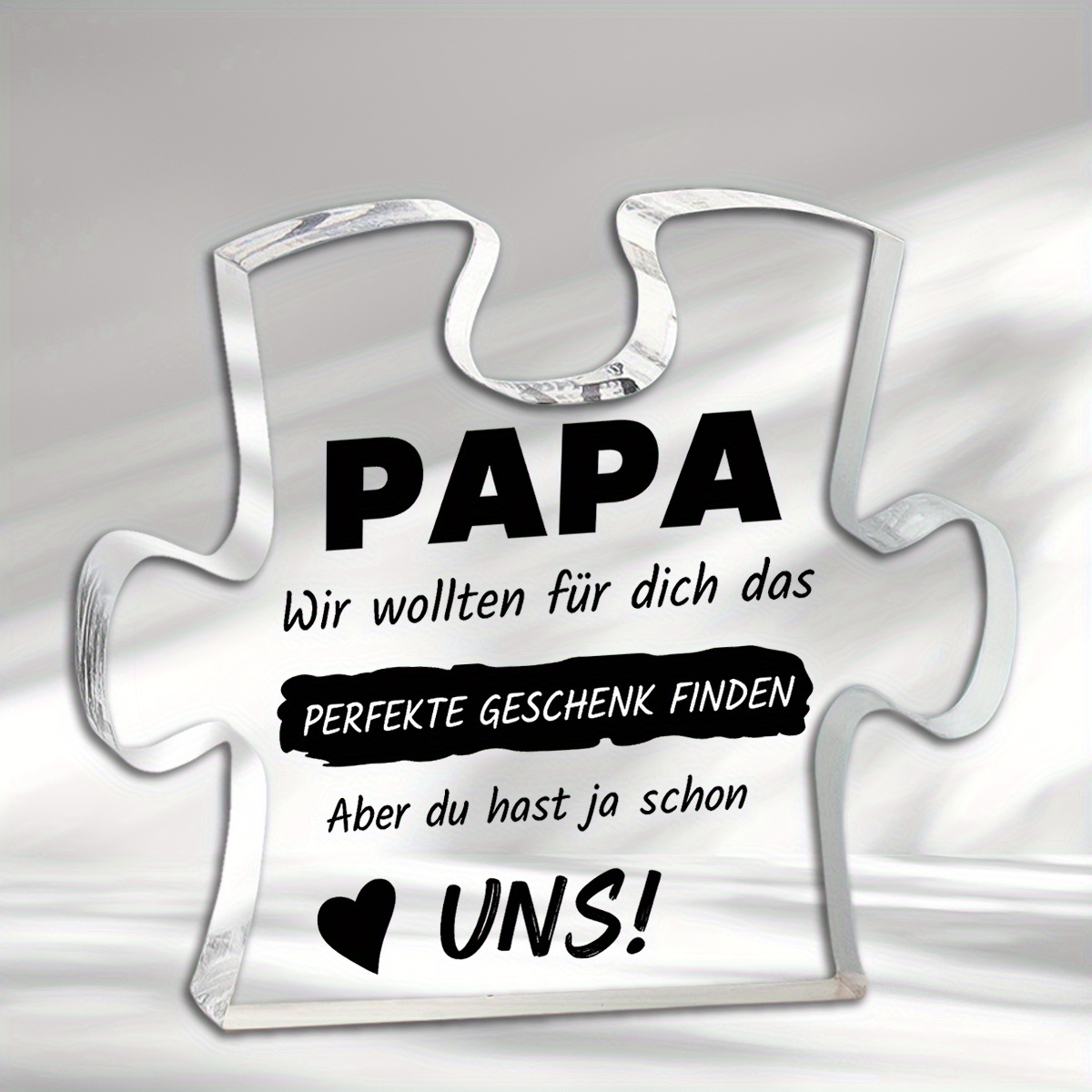 E-shop 2D Flache, Puzzleförmige Acryl-Tischplakette - Minimalistisches Zeitgenössisches Design mit deutscher Vatertagsbotschaft, Schwarz-Weißes