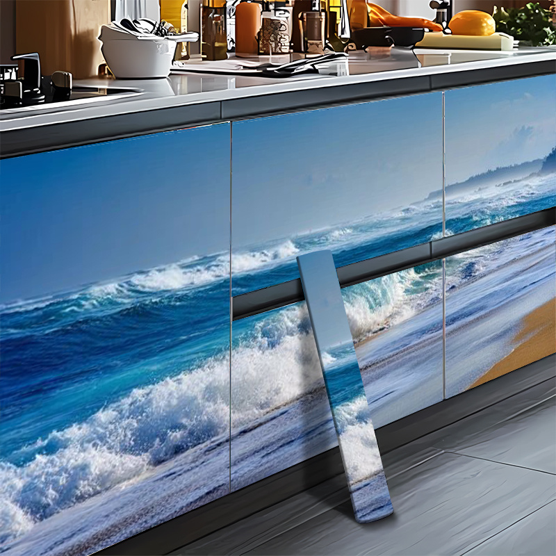TEMU 1pc Ocean Scenery Wallpaper Sticker Self-adhesive Wallpaper Removable Heat-resistant Kitchen Bathroom Cabinet Desktop Decoration High-quality