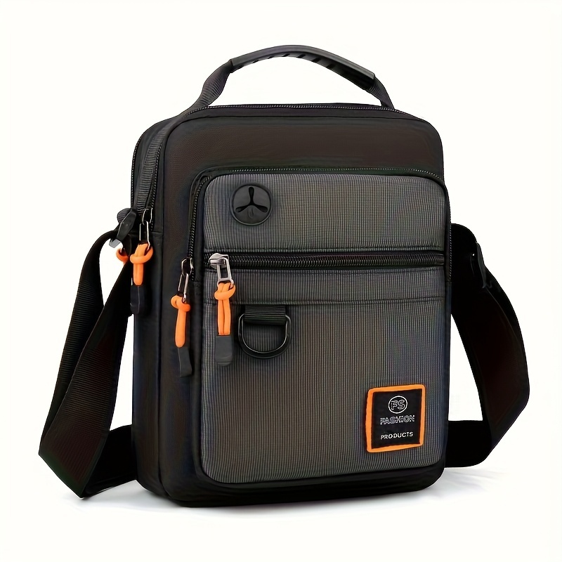 Men's Trendy Black Messenger Bag With A Flexible Shoulder Strap - Multi-functional Crossbody Bag For , Casual Outing Bag | Elegant Black Bag | Sturdy Fabric Bag
