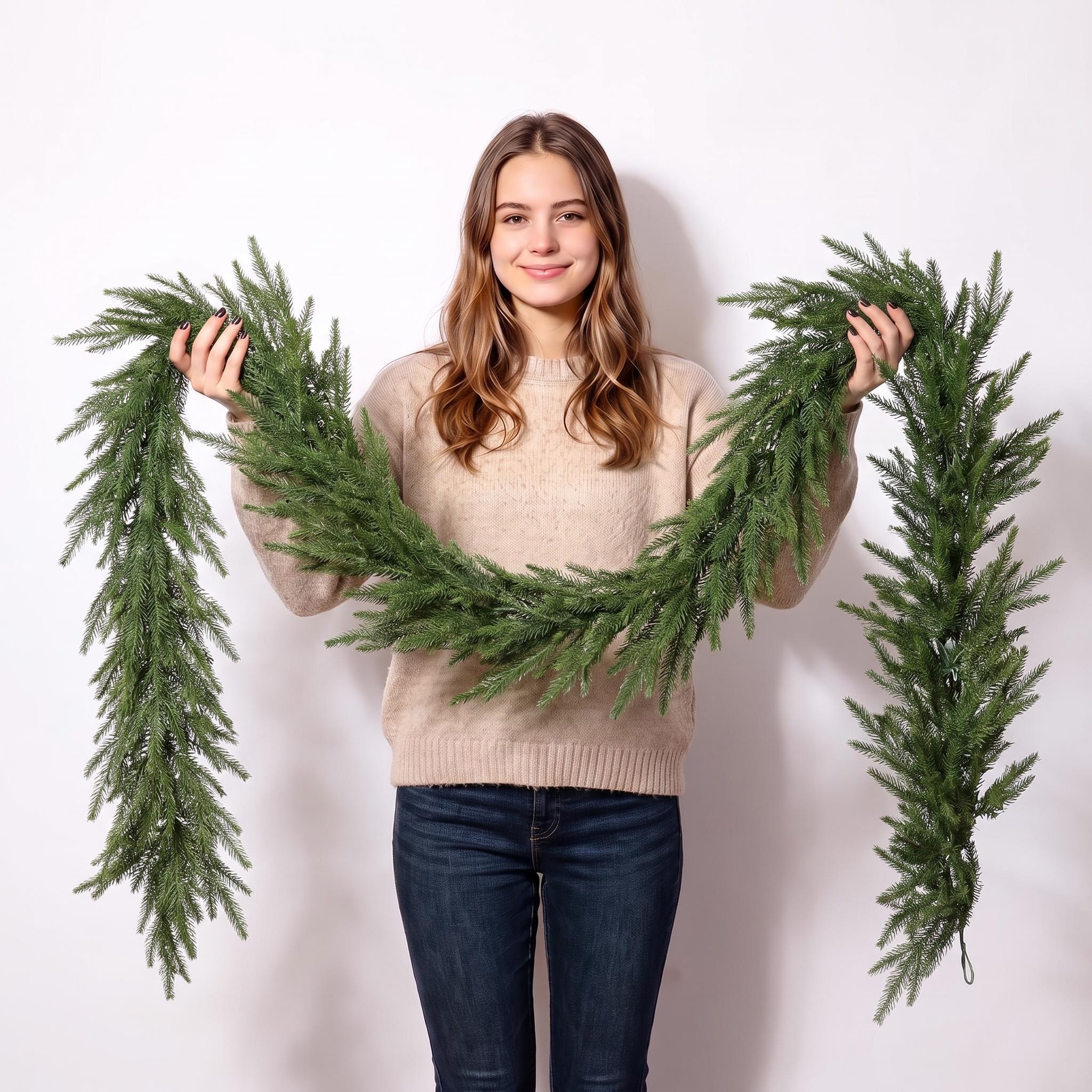 TEMU 2pcs 70.8inch Christmas Norfolk Pine Garland Real Touch Pine Artificial Garlands Faux Greenery Garland Winter Christmas Garland For Table Mantle