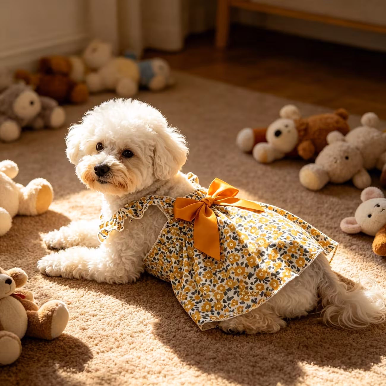 1pc small dog summer dress floral printed ruffle strap pet cami dress with back bow cute puppy clothes for bichon poodle daily outfit Product details 26