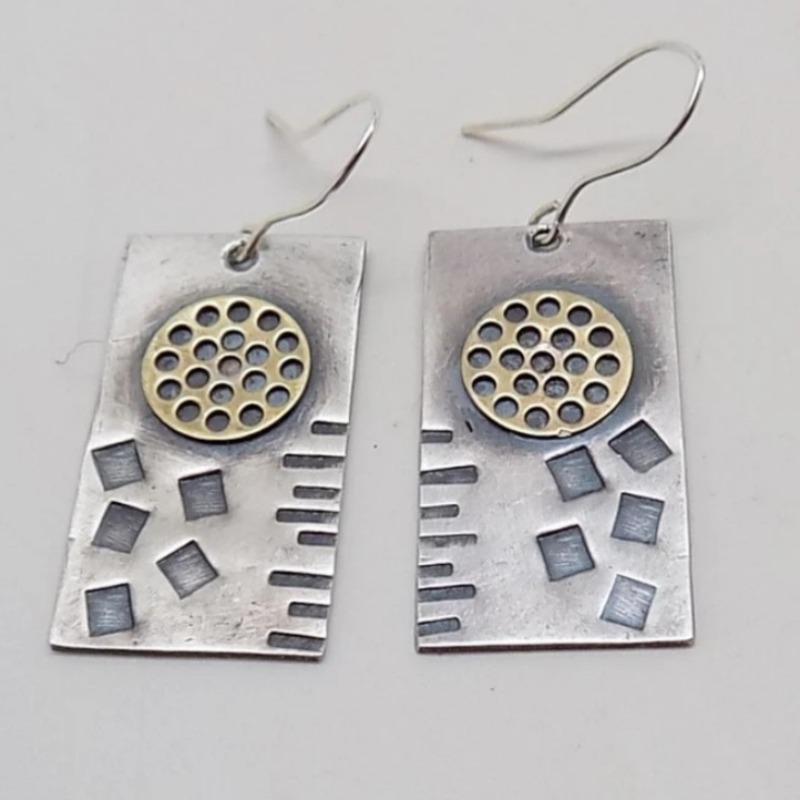 Vintage Two-Tone Rectangular Dangle Earrings