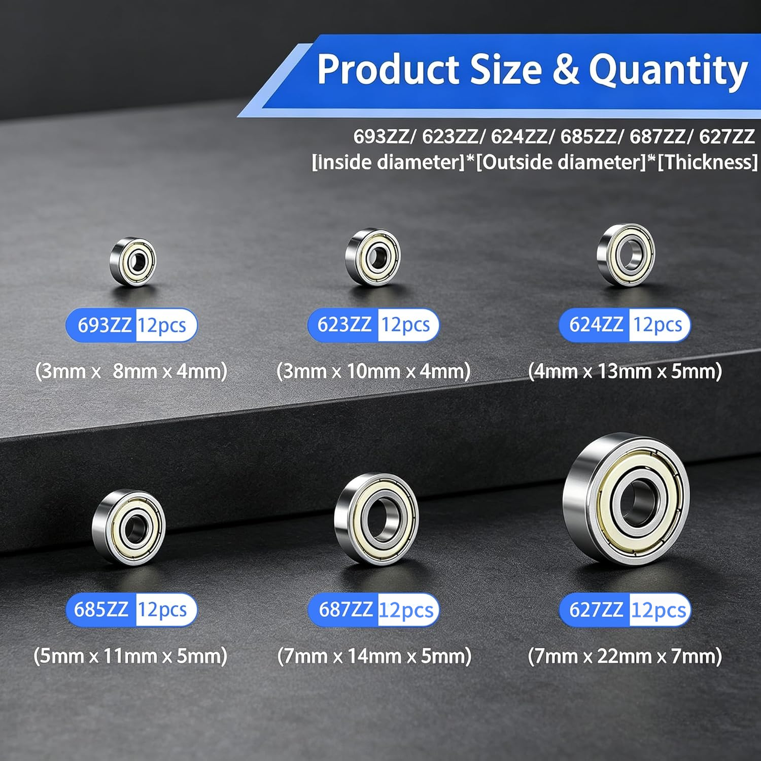 TEMU 72pcs Set Of Deep Ball Bearings, Small Deep Ball Bearings, Suitable For , Roller Skates, 3d Printing, Etc.-6 Specifications, Essential For