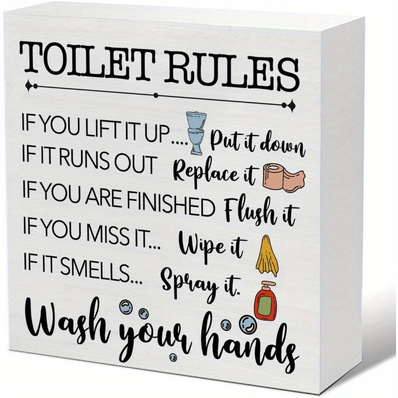 TEMU Panneau "Règles de Toilettes" 5X5 pouces - Décoration de salle de bain humoristique avec de lavage des mains et de nettoyage, idéal , ou , salle