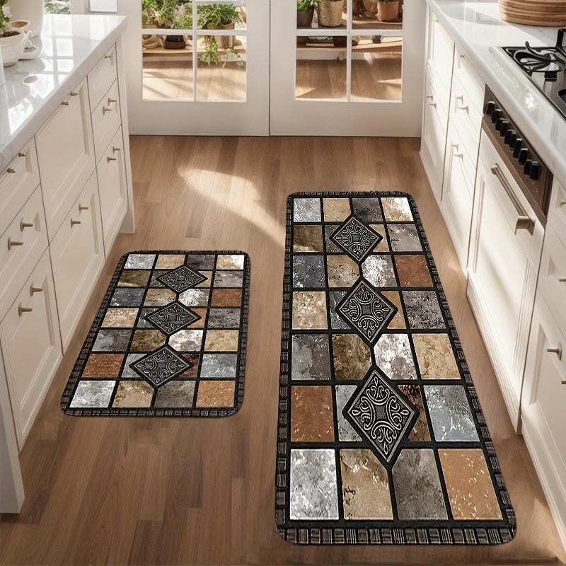 2-3pcs Vintage Floor Mats, Brown Long Mats, Absorbent And Non-slip, Fast Drying, Machine Washable, Suitable For Bathrooms, Kitchens, , Laundry Rooms, Home Decor Rugs