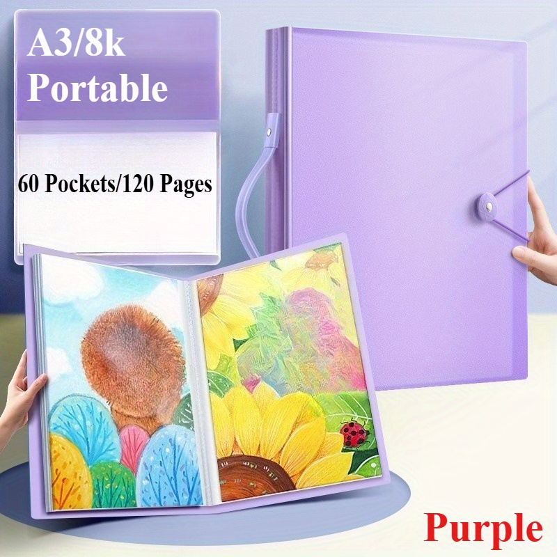 item picture   a3 for art portfolio featuring 60 pockets and transparent sheet protectors a 120 page portable binder   with a durable handle showcasing a stylish     design ideal for artists presentations