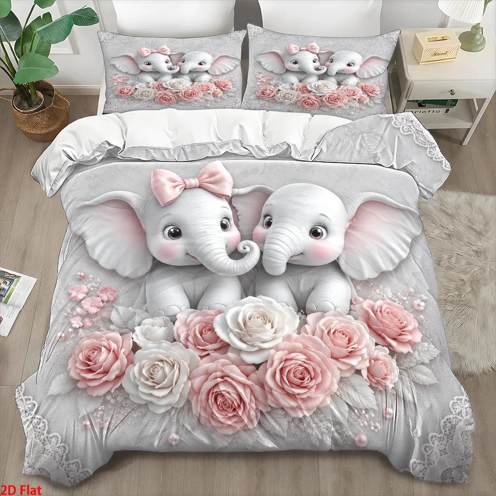 TEMU 3pcs Cartoon Elephant Print Duvet Cover Set, Bedding (1 Duvet Cover   2 Pillowcases), Skin-friendly And Breathable Polyester Woven Bedding, Soft