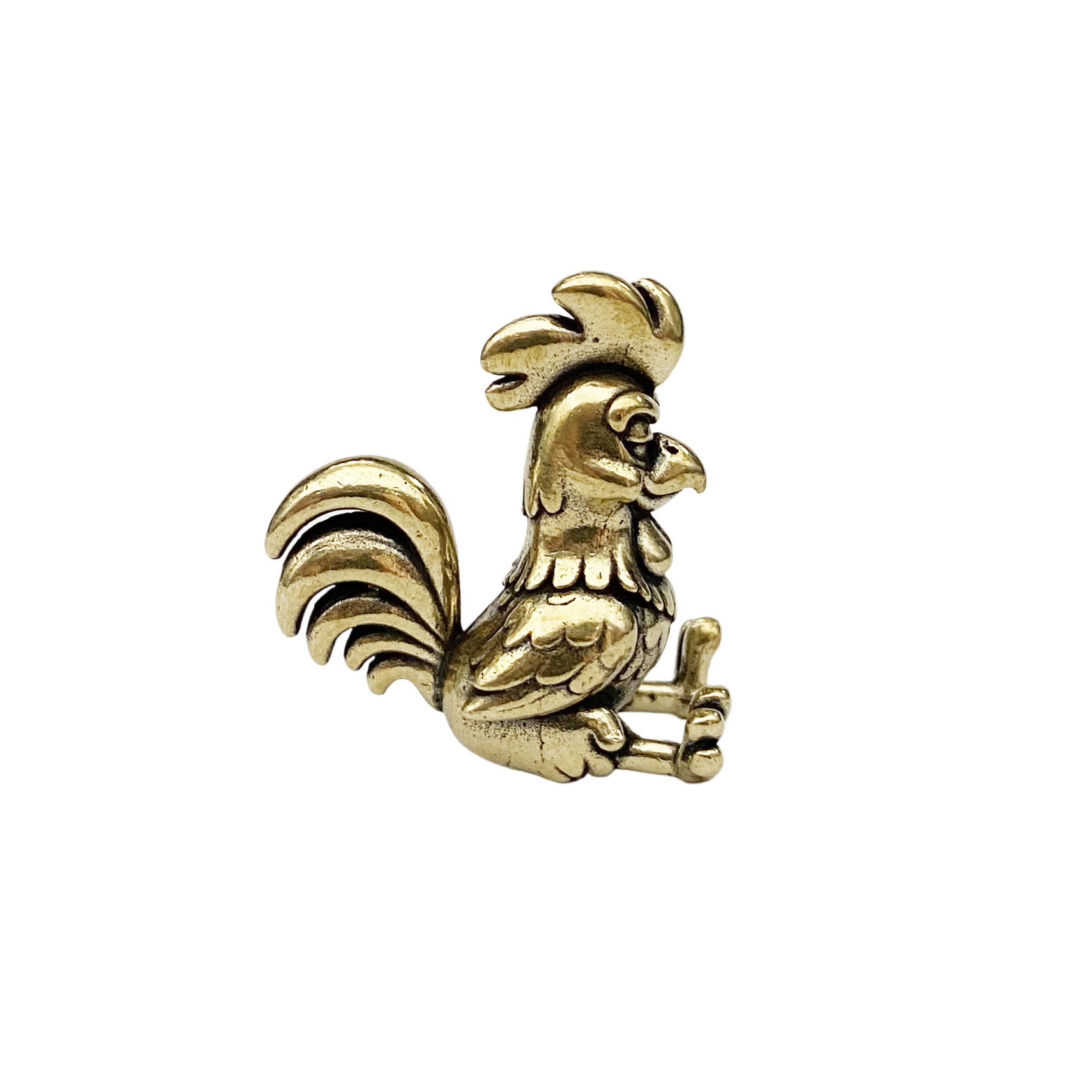 TEMU Solid Brass Seated Rooster Figurine, Whimsical Metal Craft, Desktop Miniature Landscape Decoration, And Study Room Accent, Great Christmas Gift