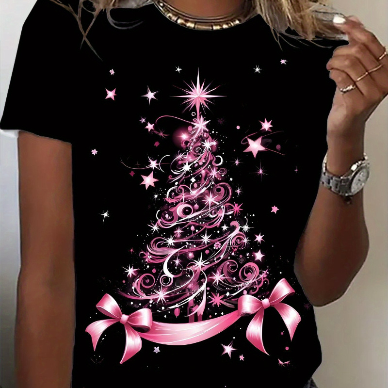 

1pc Women's Christmas Tree -shirt - 100% Top Applique , Regular Length, ,