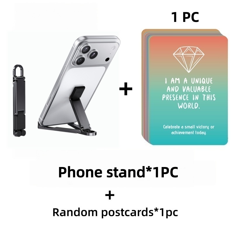 TEMU 1 Portable Folding Mini Keychain Phone Holder + Random Style Postcard, Built- Clip, Compact And Travel-friendly Stand, Compatible With