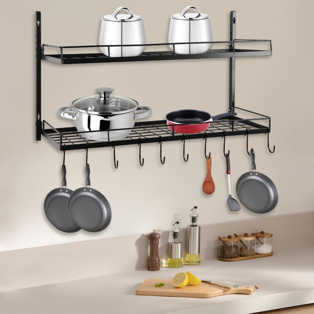 Soporte de pared colgante de niveles para 10 perchas, Soporte de cocina  para colgar y sartenes, Soporte de hierro para almacenamiento de