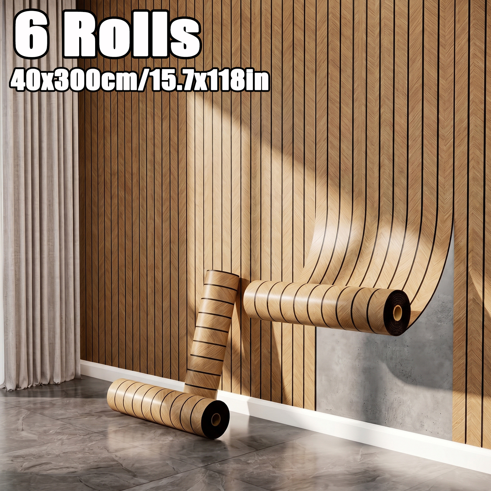 3/6rolls 3d Wood Grain Slat Wall Panels, Self-adhesive Thick Tiles, Peel-and-stick Waterproof Scratch-resistant Decor For Walls Ceilings & Curved Surfaces