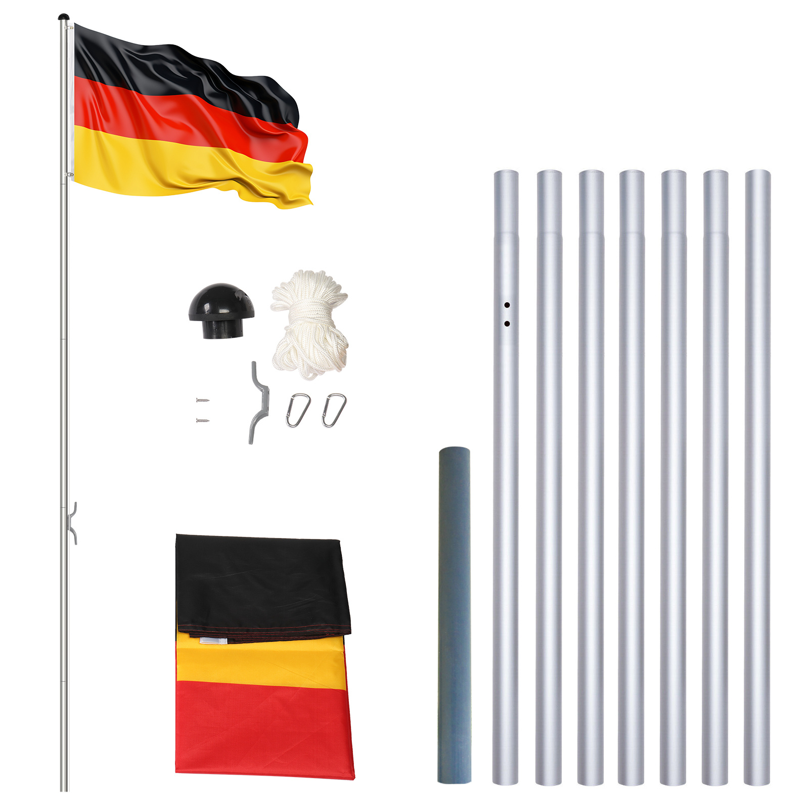 Image of Outdoor Germany Flag With Pole For Home, Flag Pole Holder For Exterior, Metal Flagpoles, Set For Outside House, Porch, Garage, Outdoor - Silvery