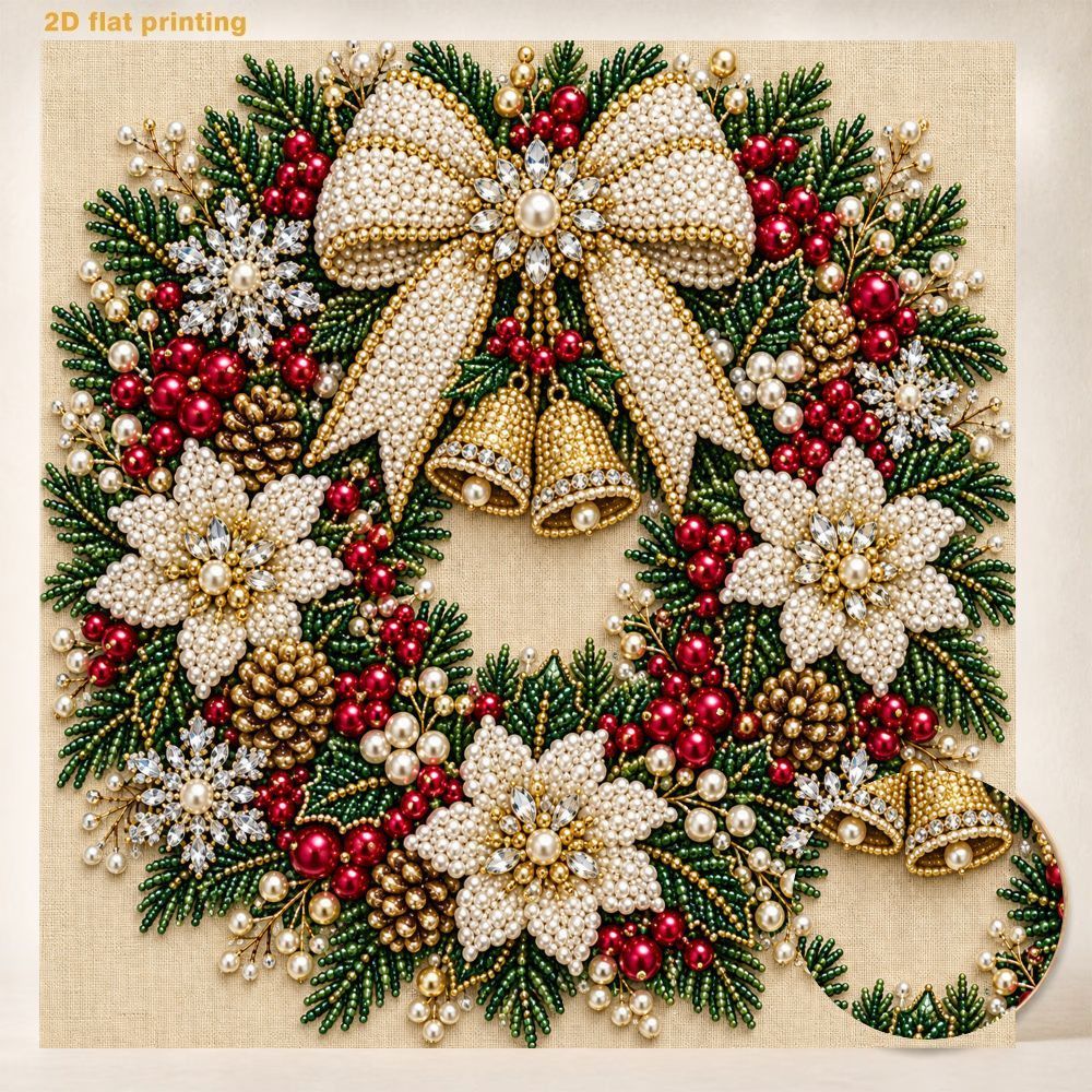 TEMU Kit de peinture d'art perle, peinture incrustée de perles, peinture décorative artisanale, motif de couronne de Noël, cadre cadre, ensemble de