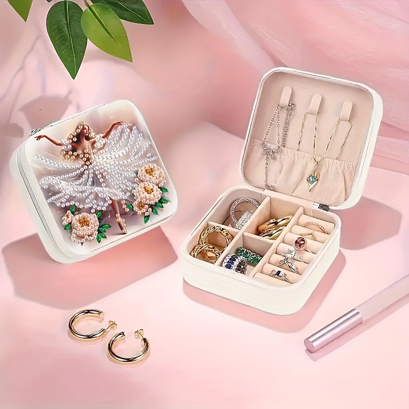TEMU Popular Diy Diamond Painting Art Set, 1pc Diamond Jewelry Storage Box Contains Round And Special Shaped Diamonds, Portable Jewelry Box Suitable