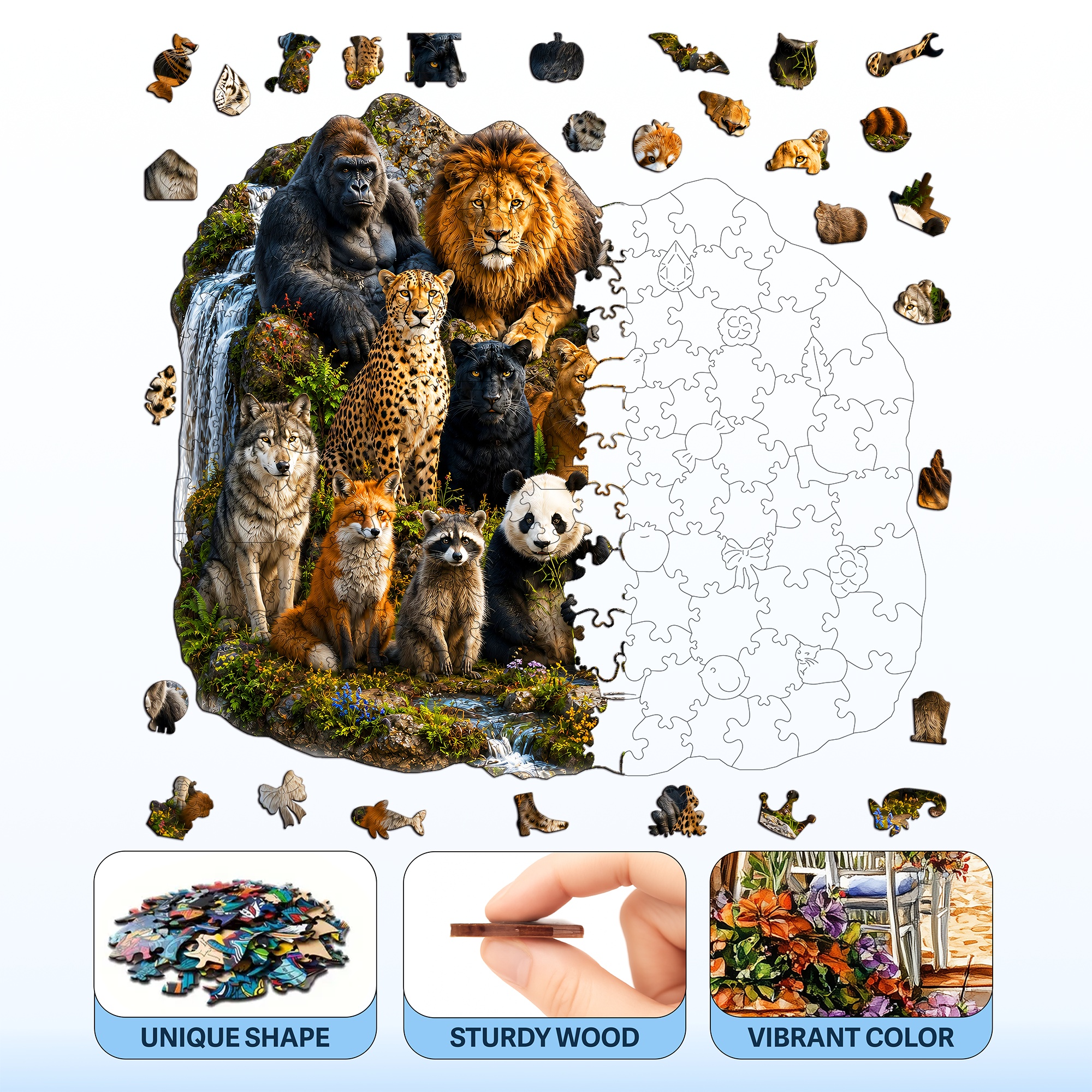 Wild Animal Family Flat Wooden Puzzle for Children