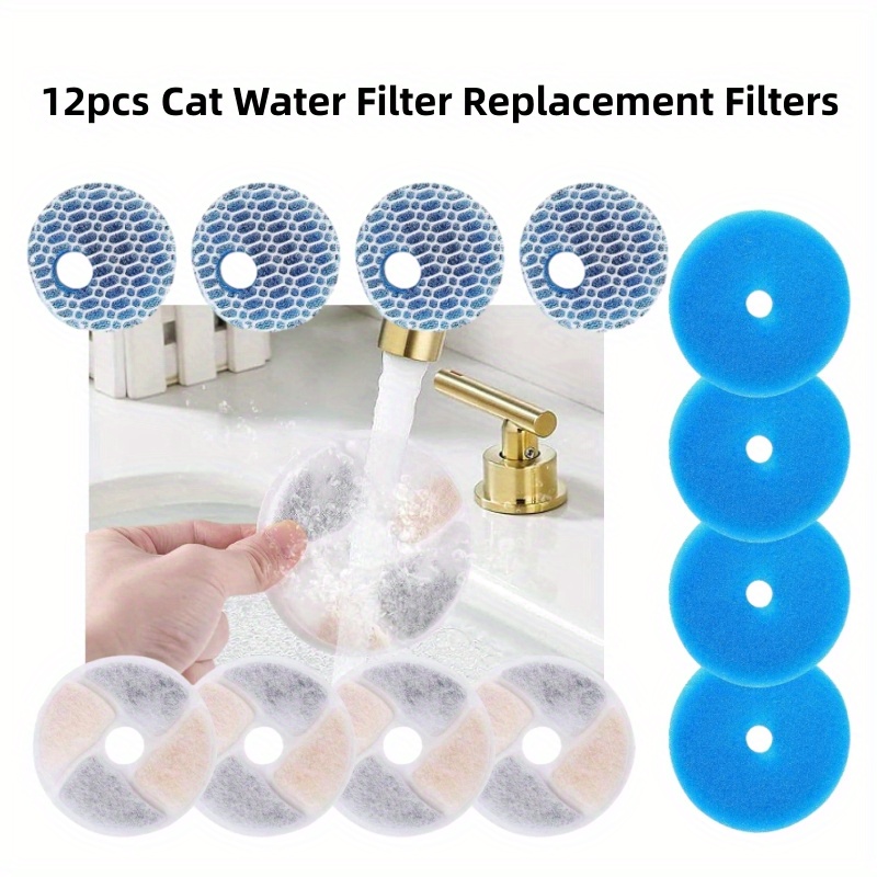 TEMU 12pcs Cat Water Filter Replacement Filters, Pet Water Fountain Filters, Activated Carbon Pet Water Dispenser Filters, Filter Cartridge Set With
