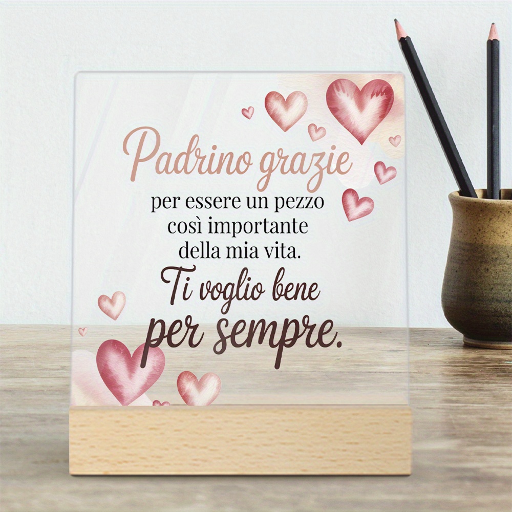 TEMU Statuine da 2D piatte adatte a , decorazione 2D piatta, 1 targa italiana in acrilico, " Bene " decorazione da scrivania a tema amore, adatta per