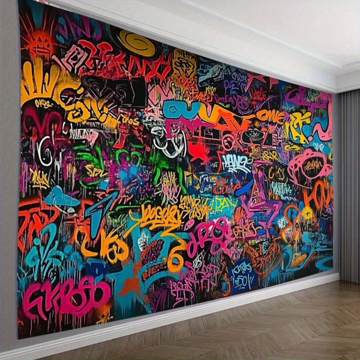 2d flat 1pc large   wall banner large graffiti lettering suitable for photo albums birthdays anniversaries indoor outdoor party decorations easy to hang hip hop backdrop with graffiti art for walls material 2d flat