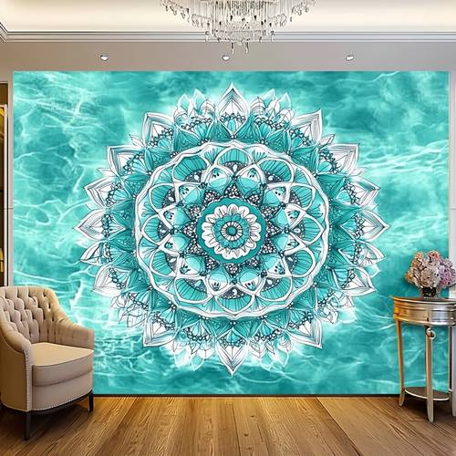 1 stück türkisblau & weiß la wandbehang - boho bohemian dekoration mit türkisfarbenem, weißen, grünen beigen -designs - für wohnzimmer, schlafzimmer, oder meditationsraum - einfach zu befestigen durch /kleber – als geschenk zum hauswarming, hochzeit, geburtstag, weihnachten oder diwali party-dekor – böhmische home decor wanddeko