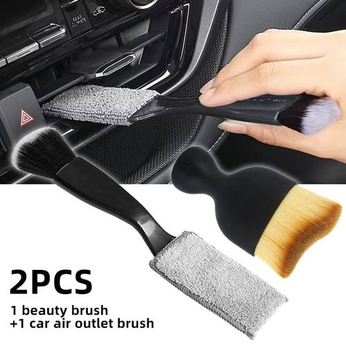 a two piece set including a car vent brush and a detailing brush a dual ended tool for cleaning car an air vent brush a car crevice dust brush and a soft brush suitable for car washing