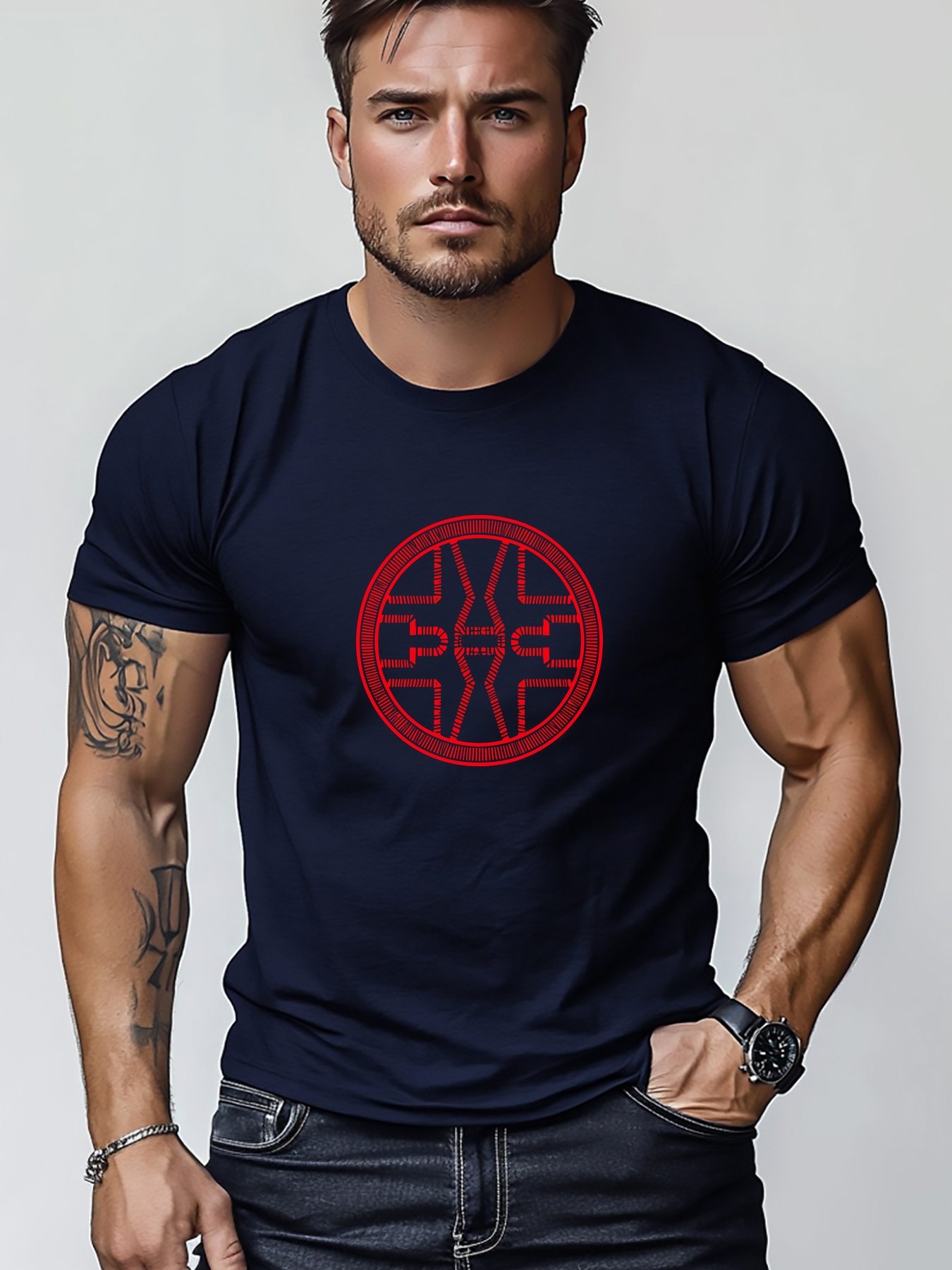 plus size mens t shirt   and casual comfortable and versatile featuring a red geometric pattern for summer with a round neck and short length plus size