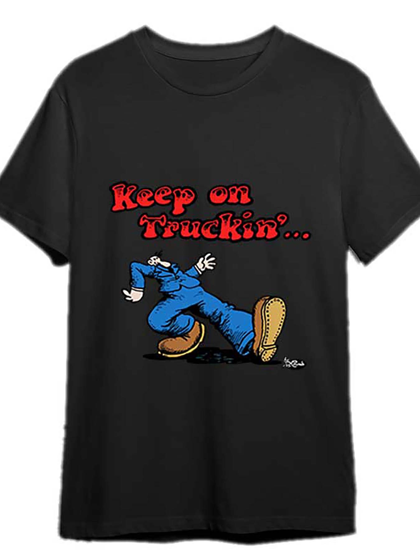 Men's Vintage Robert Krampf Graphic T-Shirt - "Keep on Truckin'" Funny Short Sleeve Cotton Tee, Black, Retro Design with Playful Cartoon Character, All-Season Comfort Fit, Retro T Shirt
