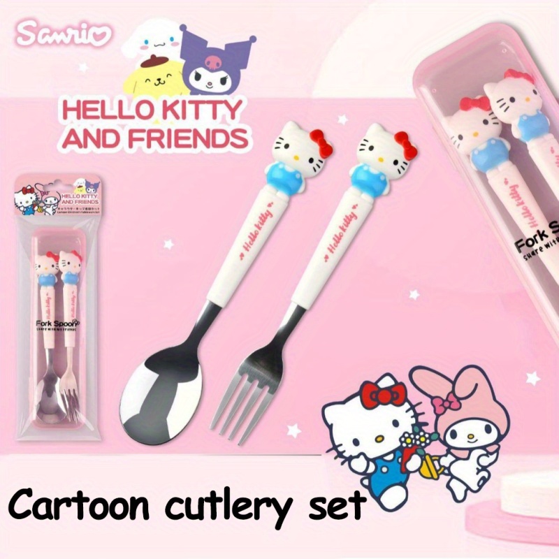 kt cutlery set outdoor chopsticks knife fork   2pcs set   cinnamon dog melody spoon and fork combo cute cartoon stainless steel with 3d silicone handle for camping picnic   use Product details 5